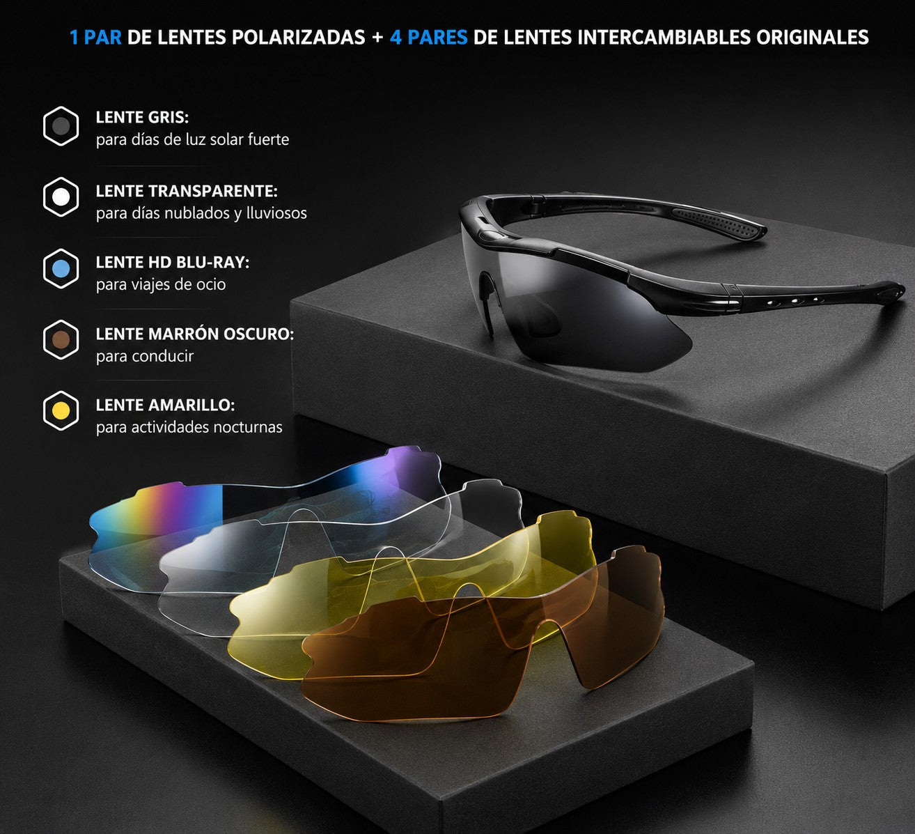 VISION X - GAFAS POLARIZADAS +5 LENTES. Ve más, ve mejor